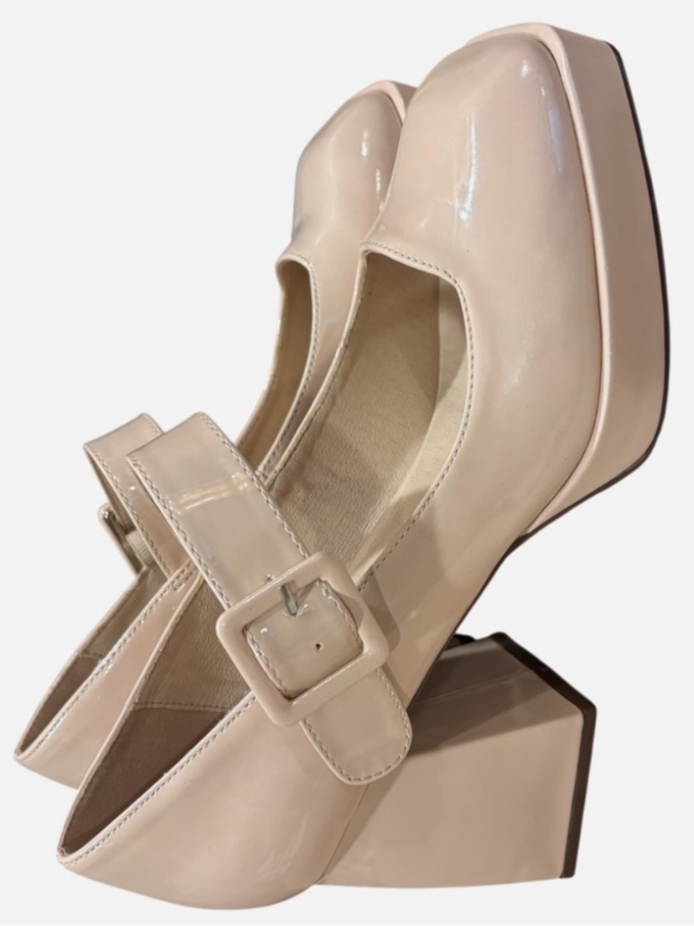 NWOB Mary Jane Chunky Platform Heels Patent Leather Square Toe Ankle Strap 9.5M